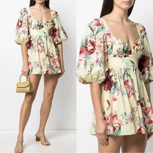 ALICE MCCALL Baby Dee Floral Yellow Puff Sleeve Cotton Mini Dress